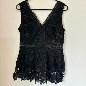 Francesca's Collections Black Lace Detail Top - Large